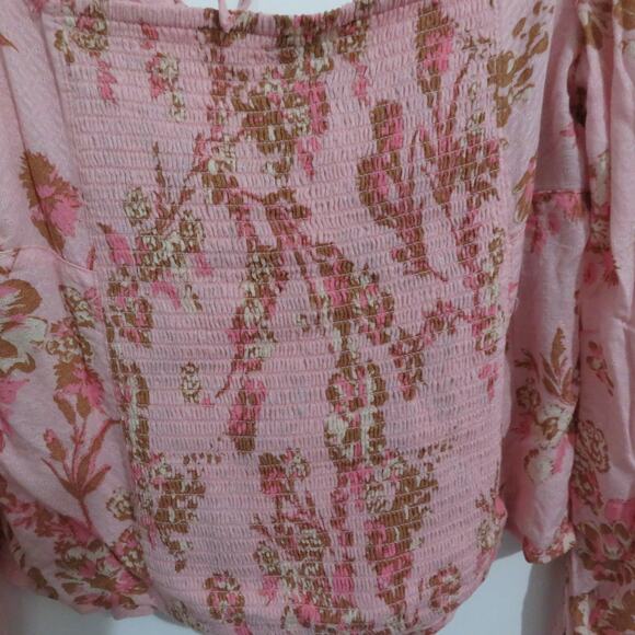 Free People Womens Sz S Pink Combo Hilary Printed Top Floral Square Neck Blouse - Picture 5 of 8